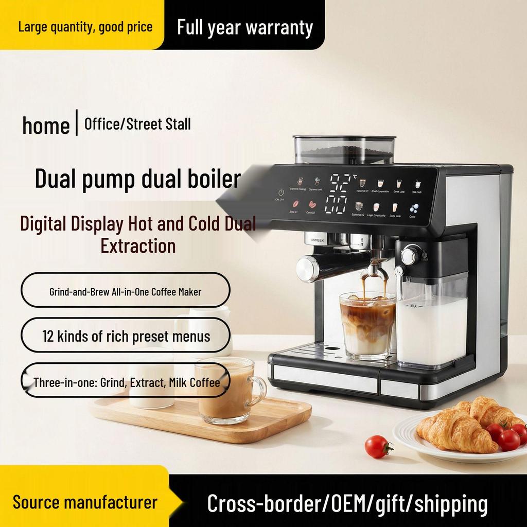 Dual Boiler Coffee Machine with Grinder, Digital Display & Dual Extraction, for Home & Office