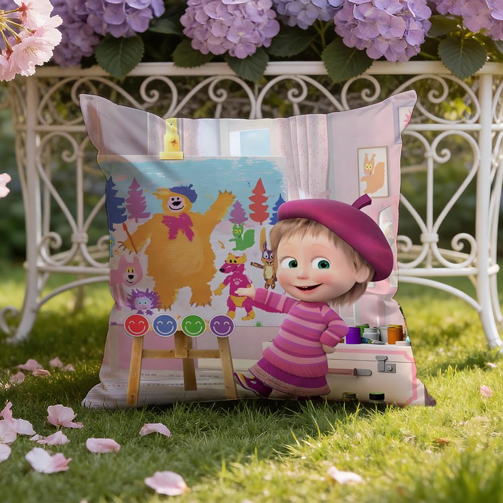Cute M-Masha And The B-Bear Cushion Cover Home & Car Dual-Scene Pillow Cover: Reversible For Premium Comfort