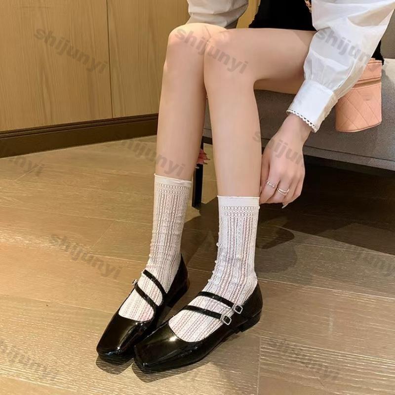 Women Double Buckle Wine Red Allet Flats 2026 New Designer Square Toe Mary Jane Shoes Woman Comfort Soft Sole Casual Single Shoe