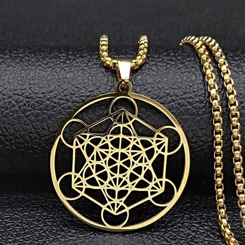 Yoga Hindu Buddhism Flower of Life Stainless Steel Necklace Gold Color Sacred Geometry Symbol Necklace Jewelry collares N620S0