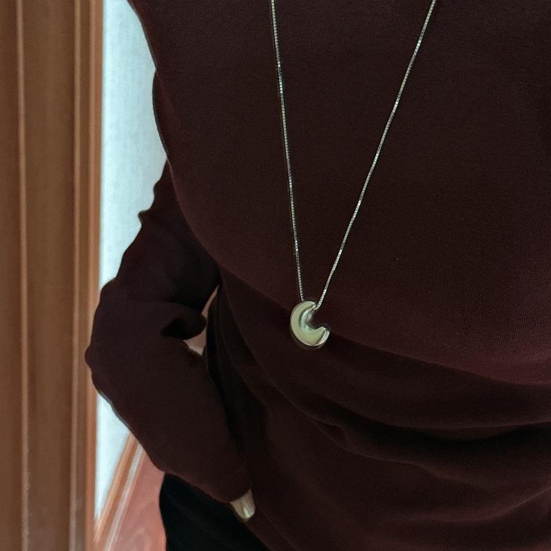 Fashion Chunky Moon Pendant 925 Sterling Silver Dainty Sweater Box Chain Necklace for Women