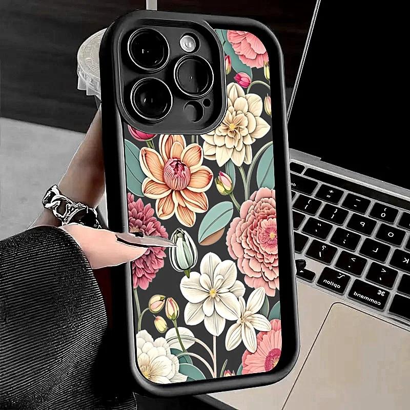 

Floral Summer Thickened Anti-Fall Phone Case for iPhone16E 14 15 11 12 13 16 Pro Max 7 Plus XS XR bump Solid Silicone Back Cover 7 8 SE 20 22 23