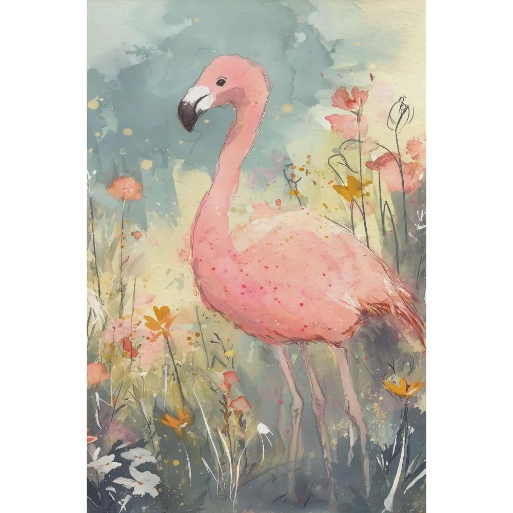 Colorful Vintage Flamingo Illustration Posters Natural Flowers Modern Prints Canvas Wall Art Pictures Home Living Room Decor