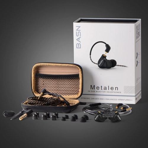 BASN Metalen In-Ear Monitor Headphones, 4-Driver Musician, Noise-Isolating IEM, Deep Bass, Two Detachable MMCX Cables, Matte Black Case for Singers, D
