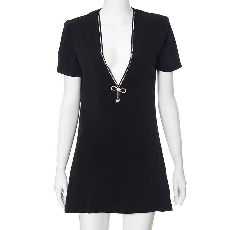QICED Women's Autumn Winter V-neck Long-sleeved Fashion Spice Girl Dress