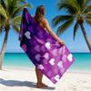 Romantisches Lila Herz Mikrofaser Strandtuch 2D Flach Gedruckt Wasserdicht Sandfest Reise Badetuch Für Meeresurlaub Sonnenbad