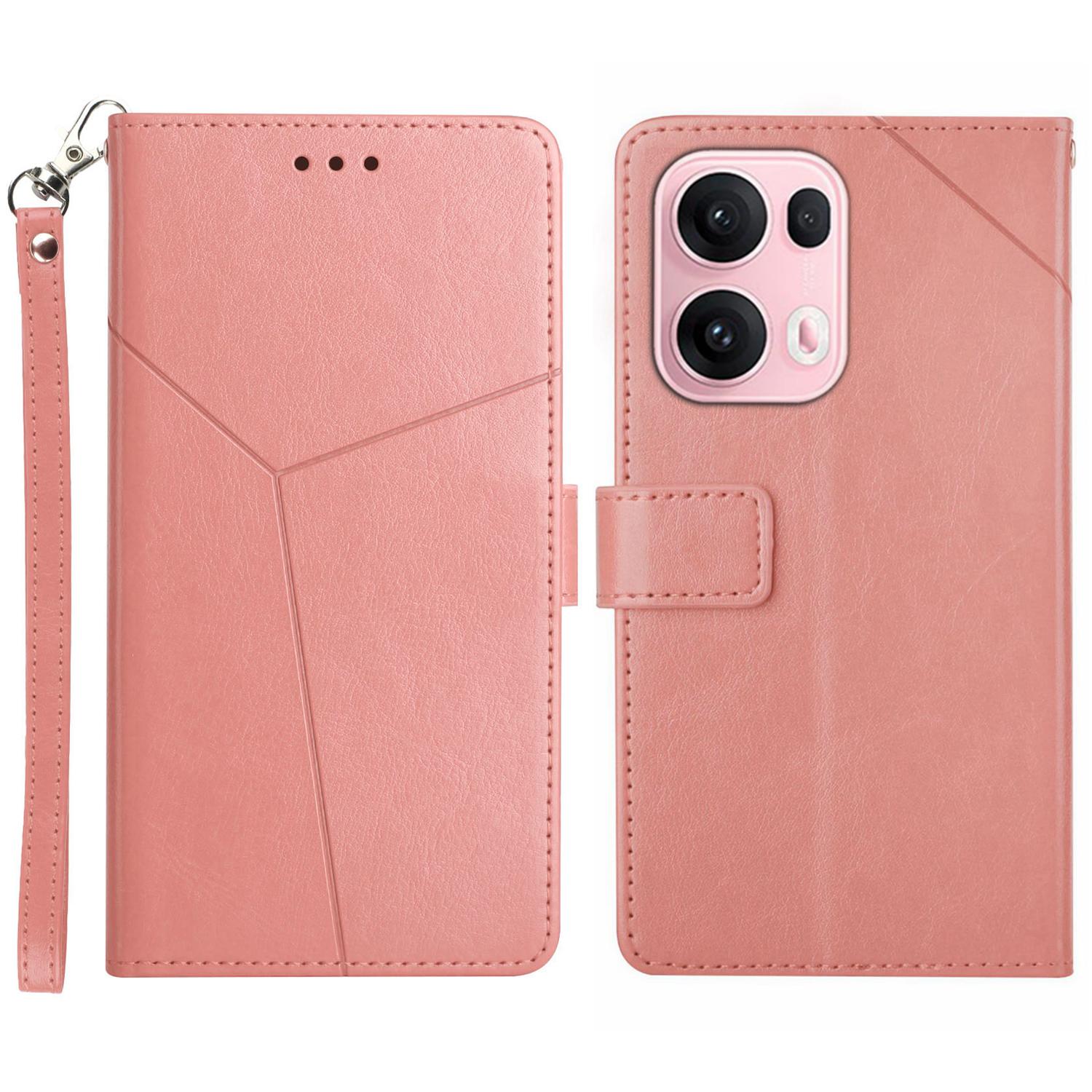 

For Oppo Reno13 Pro 5G Case with Wrist Strap Y Shaped Lines Imprint Leather Phone Cover Blue