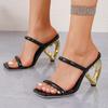 One-word Gold Special-shaped High-heeled Slippers Women's Fashion Square Head Sandals Large Size