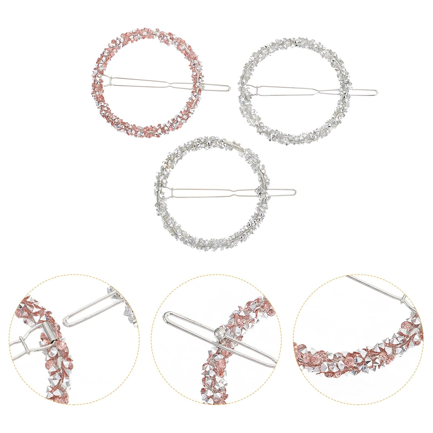 

3pcs Rhinestone Bridal Hair Clip,Wedding Metal Hair Pins, Round Circle Hair Clips Bobby Pin Ponytail Holder Hair Accessories for Women