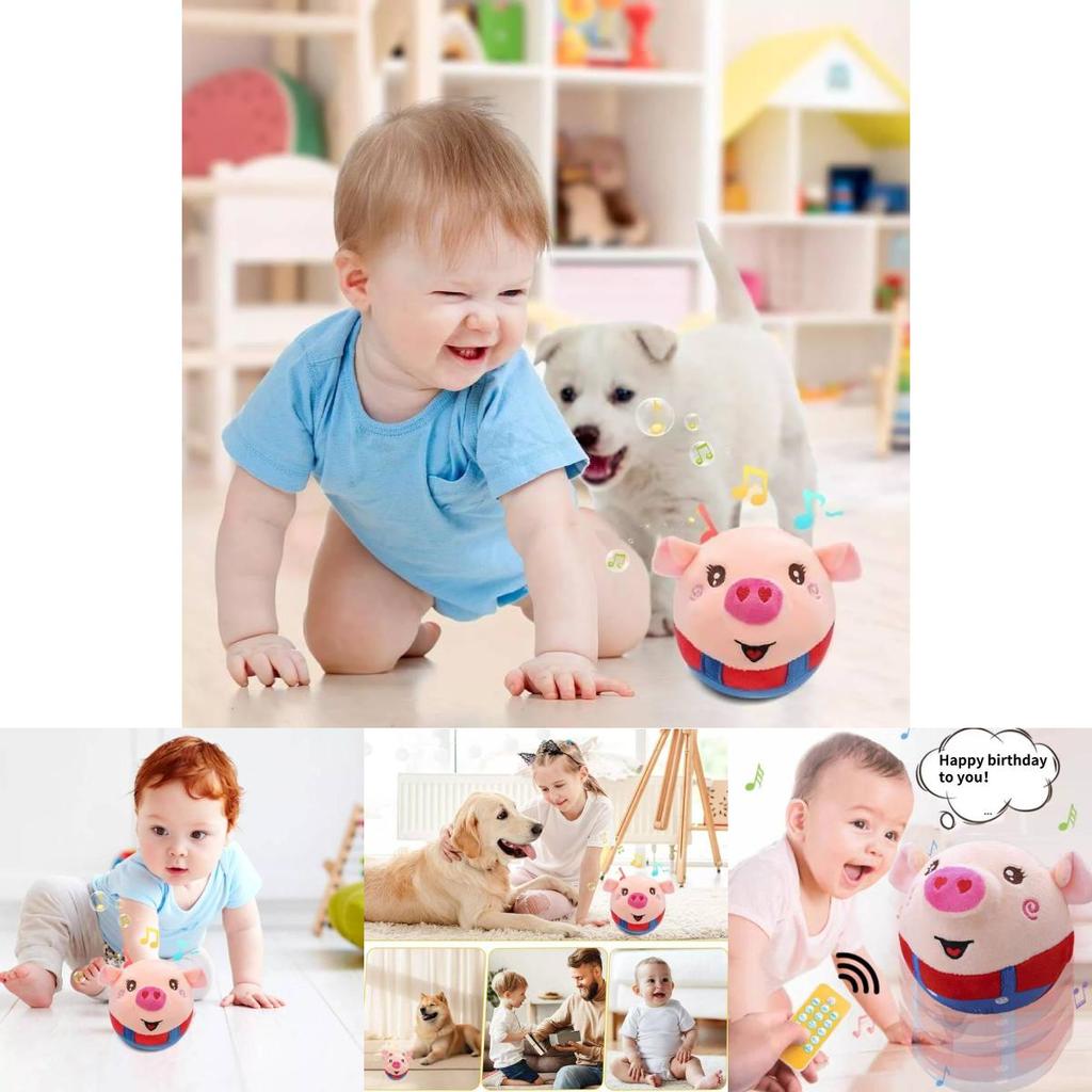 Adorable Bouncing Pig Toy With Plush Fabric And Soothing Music For Baby Toddlers