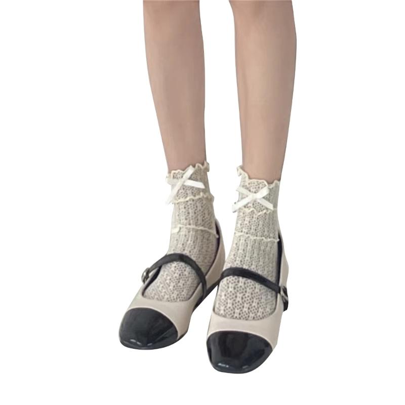 Lace Calf Socks Bowknot Middle Tube Sock Summer Hollow Out Stocking for Student Girl Lady Japanese Style Socks