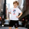 Completo Hawaiano a 2 Pezzi Stampato per Ragazzi, Set T-shirt a Maniche Corte e Pantaloncini per Bambini Età 5-14, Abbigliamento Casual Sportivo Estivo Bianco e Nero