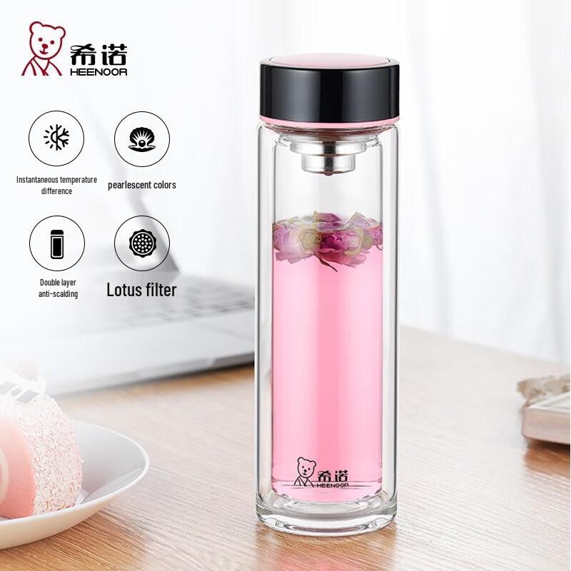 Xinuo Double-Layer Insulated Glass Flower Tea Cup