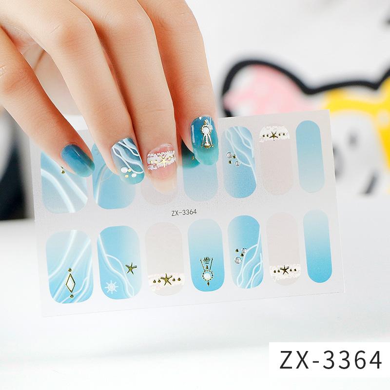 ZX 3D Waterproof No-Cure Gel Nail Wraps, Full Cover Japanese & Korean Style Spring & Summer Nail Stickers, Nail Patch Films