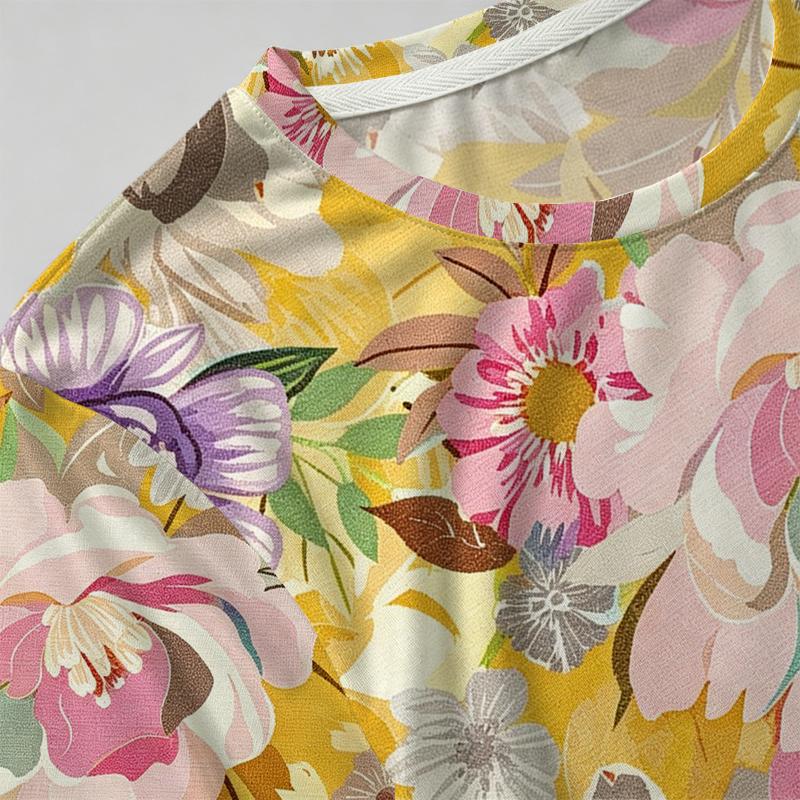 Women's Colorful Floral Basic Short Sleeve T-Shirt Minimalist Soft Loose Fit Top,Versatile for Daily Casual & Girls' Gatherings