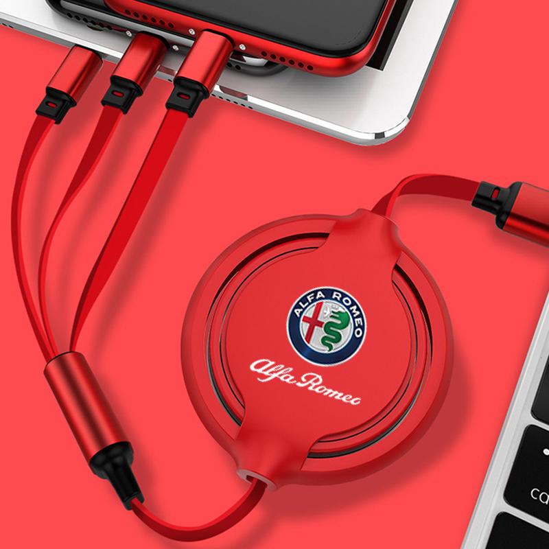 Fast Charing Data Cable 100W Multifunctional 3 In 1 Data Cord For Alfa Romeo Giulietta Giulia Stelvio 156 Gt 159 147 166 Gtv