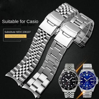 Arc Mouth Watch Band For Casio Watchband MDV-106 MDV-107 MDV-106D MTP-VD01 Stainless Steel Metal Men Strap Black Wristband 22mm