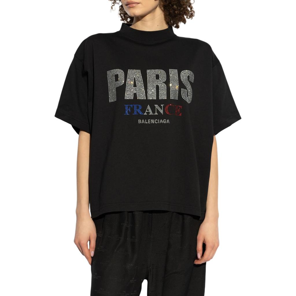 Balenciaga Paris Strass Cropped Oversized T Shirt 818431TRVL51000