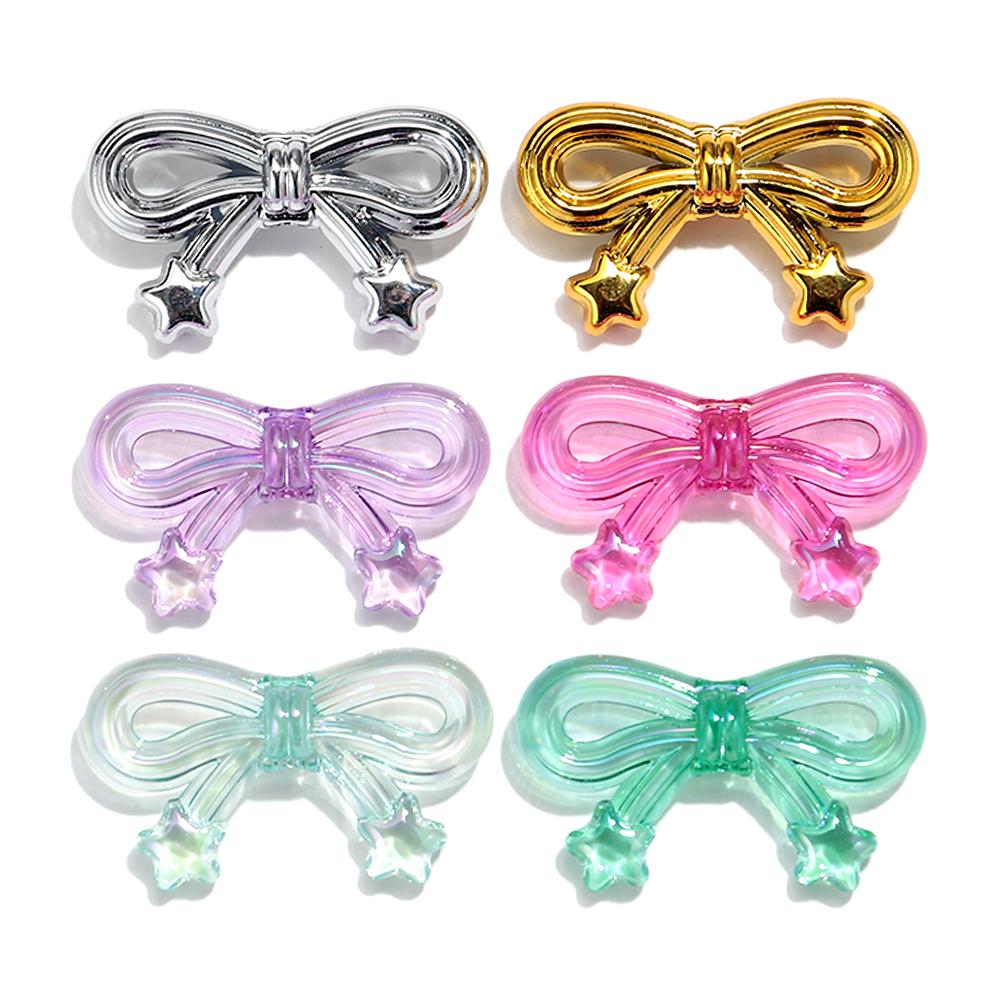 10pcs Colorful Transparent Bowknot Charm Loose Beads Necklace Keychain Pendant Beads Jewelry Making Accessory