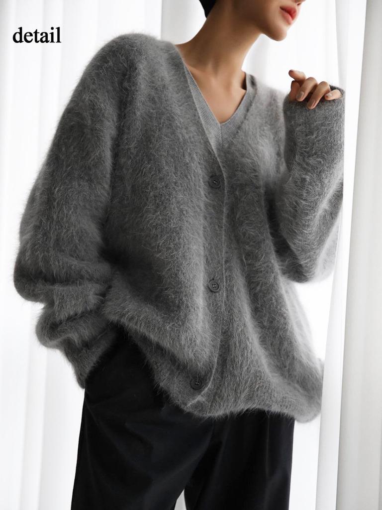 Spring and Autumn Imitation Mink Cardigan Long Sleeve Knitted Women's Tops Casual Comfort Chic Knitwear Sweater