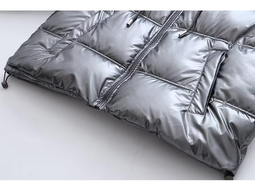 Women's 2023 Silver Satin Hooded Jacket - European & American Autumn/Winter Style