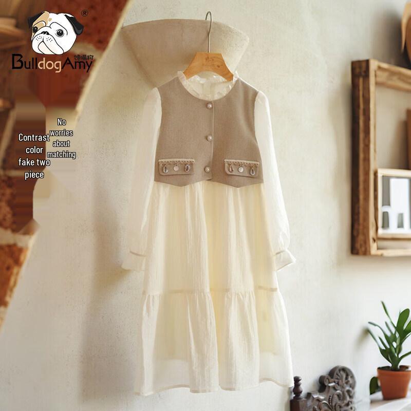 Chanzuigou Girls' Tencel Lyocell Princess Style Fake Two-Piece Dress