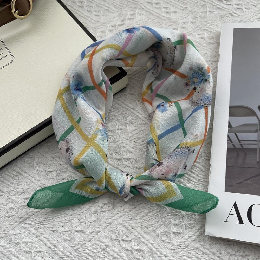 Floral Print Pattern Hair Scarf Double Sides Head Handkerchief Silk Scarf Spring Summer Fall