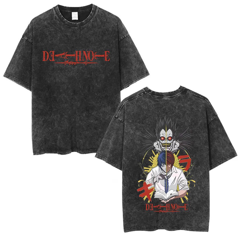 Washed Vintage Anime Death Note Ryuk T Shirts Men Women Fashion Oversized Crewneck Tshirts Mens Cartoon Manga Merch Streetwear