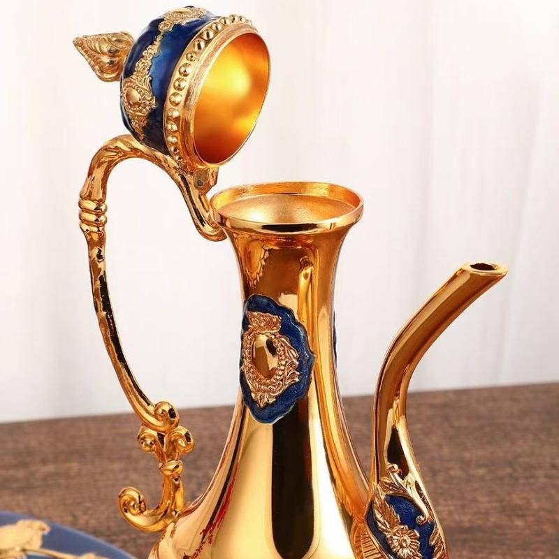 European Style Wine Set,Alloy Home Wine Pot Ice Cream Bowl Set,Exquisite Golden Wine Glass,Wine Pot Wedding Decoration,1Set