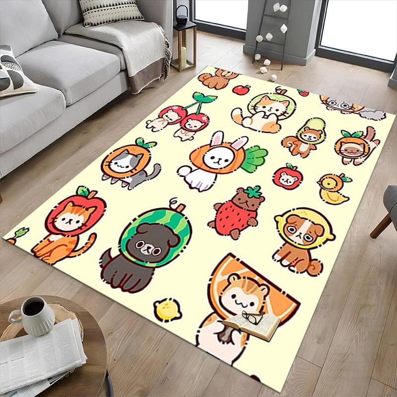 1PC Cat Fruit Extra Large Non-Slip Floor Carpet, Office, Family, Bedroom, Studio - Large Area Rug Indoor Rugs, Vibrant Colors-A294