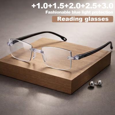 1pc Rimless Anti Blue Light Reading Glasses Protection Square Frame Lightweight Eyeglasses for Women Men Computer Daily +1.0-4.0