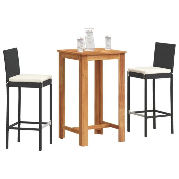 VidaXL Ensemble de bar de jardin 3 pcs noir bois massif acacia rotin, table et chaises de bar d'extérieur, ensemble de 3295262