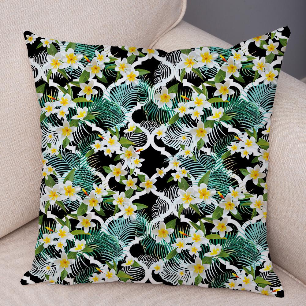 Tropical Floral Cushion Cover Plumeria Hibiscus Flower Print Soft Fabric Living Room Sofa Decor Pillow Case