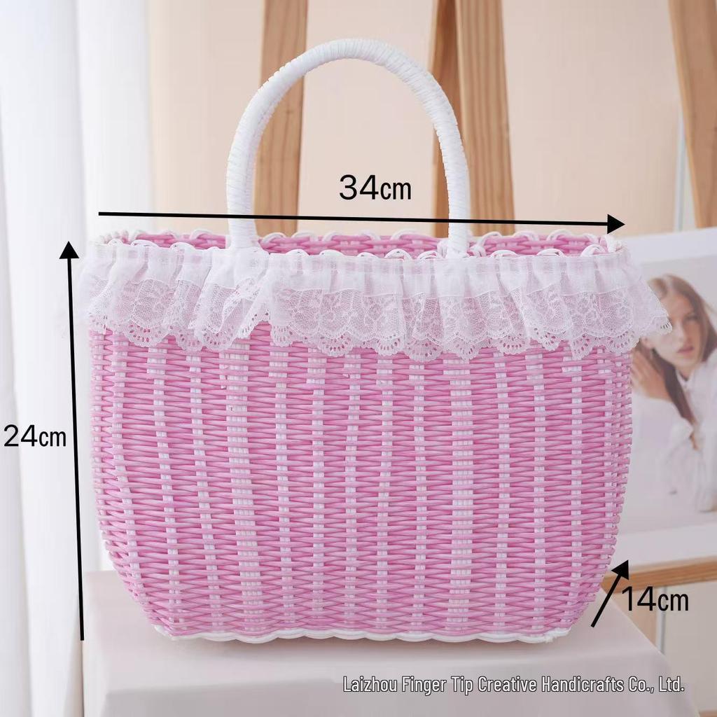 Colorful Woven Plastic Basket: Handheld Souvenir Gift, Imitation Rattan, Ladies' Bath & Storage Basket