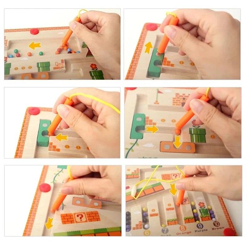 Children Wooden Magnetic Color and Number Maze Learning Education Toys Color Matching Montessori Toys Wooden Toys Gift for Kids