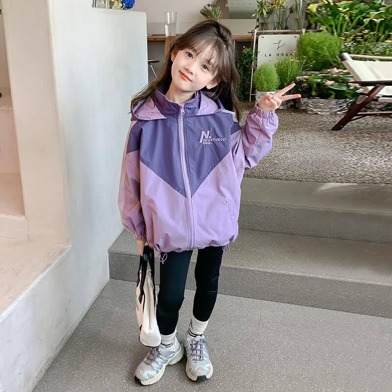 Girls' 2026 Spring Autumn Waterproof Hooded Windbreaker