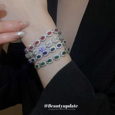 Elegantes französisches Retro geometrisches Zirkon-Oval-Armband - Luxuriöser Modeschmuck