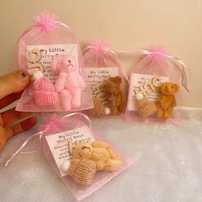 Pocket Hug Plush Bear Toy with Encouragement Card Mesh Bag Mini Positive Stuffed Bear Doll with Knitted Hat Inspirational Gift