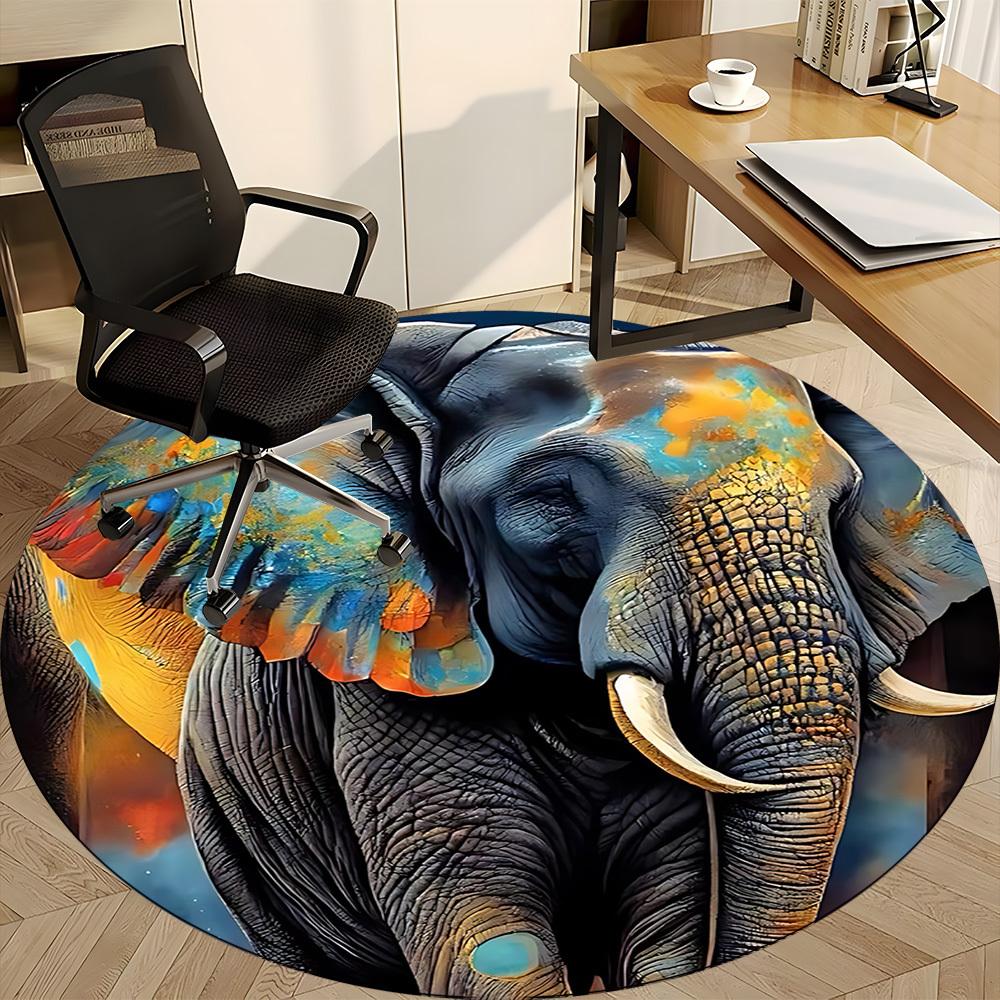 1PC Elephant Office Round Area Rug, Indoor Mat Suitable ForOffice, Under Office Chairs Bedroom Living Room Home Decor, Room Deco, D030