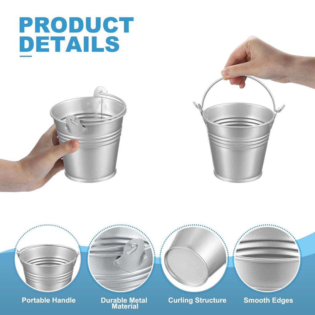 PATIKIL X Small Metal Buckets with Pack of 12 Mini Galvanized Buckets for Party Silver 2.7" 2.3" Handles, Crafts, Favors, Decorations,