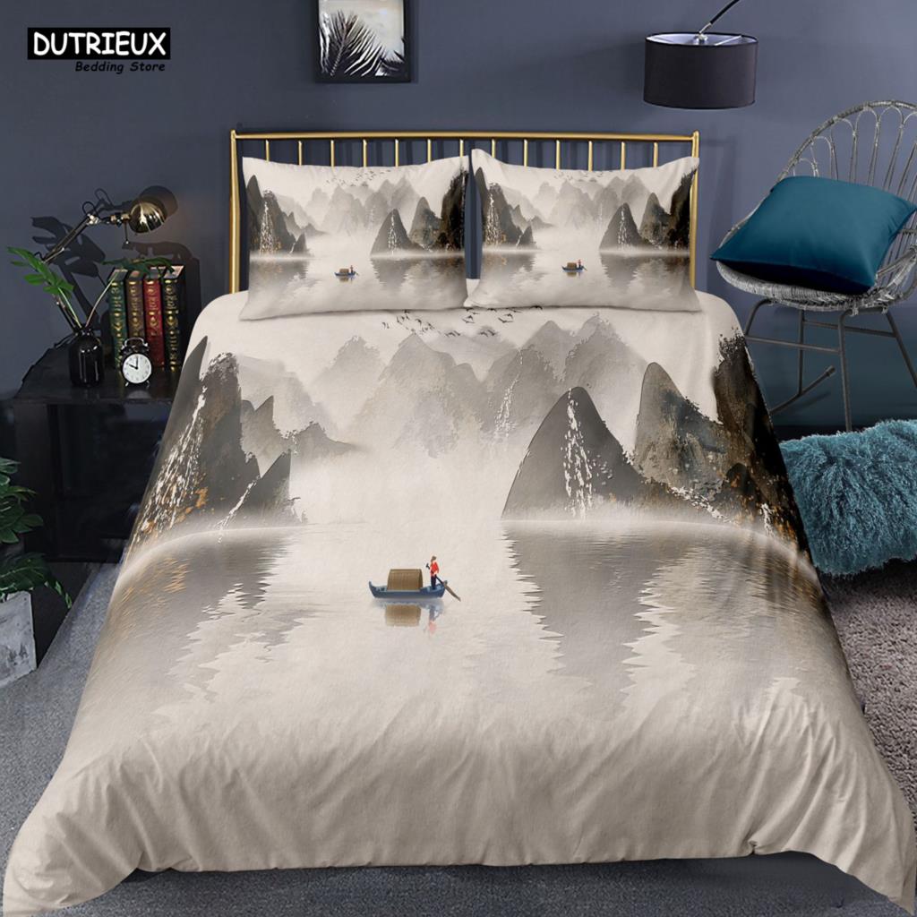 Chinese Style Landscape Bedding Set Plum Blossom Duvet Cover Sets With Pillowcase Duvet Cover Single Full King Comforter Sets