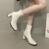 French short boots and ankle boots women's autumn and winter velvet square elastic thin boots thick heel high heel Martin boots