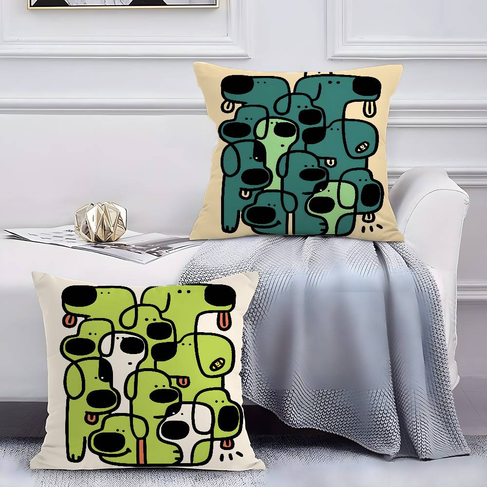 Abstract Funny Creative Dog Cartoon Pillow Case Anti-dustmite Pillowcase Invisible zipper silky short plush Sofa cushion cover