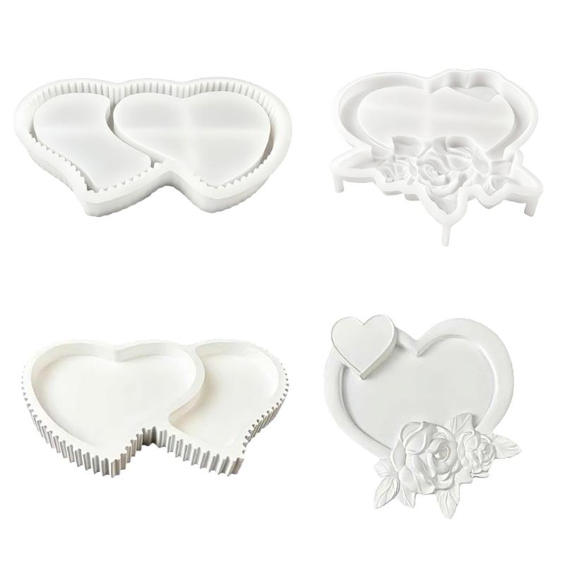 2Pcs Heart Shape Tray Molds Professional Silicones Candle Molds For Resins Casting Jewelry Tray Gypsum Decoration