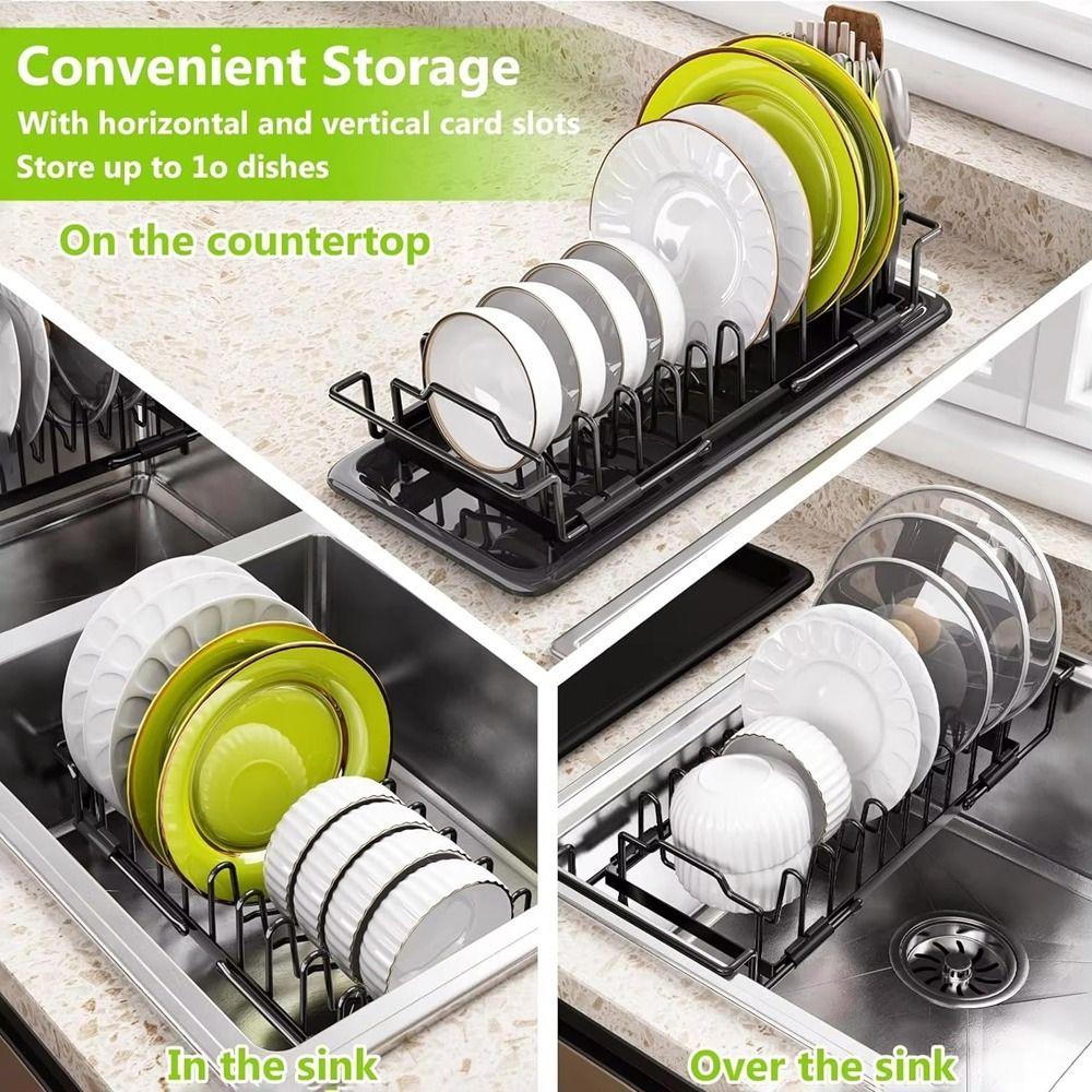 Non-Slip Expandable Dish Drying Rack Large Capacity Dish Drainer Durable Sink Drain Rack  Kitchen