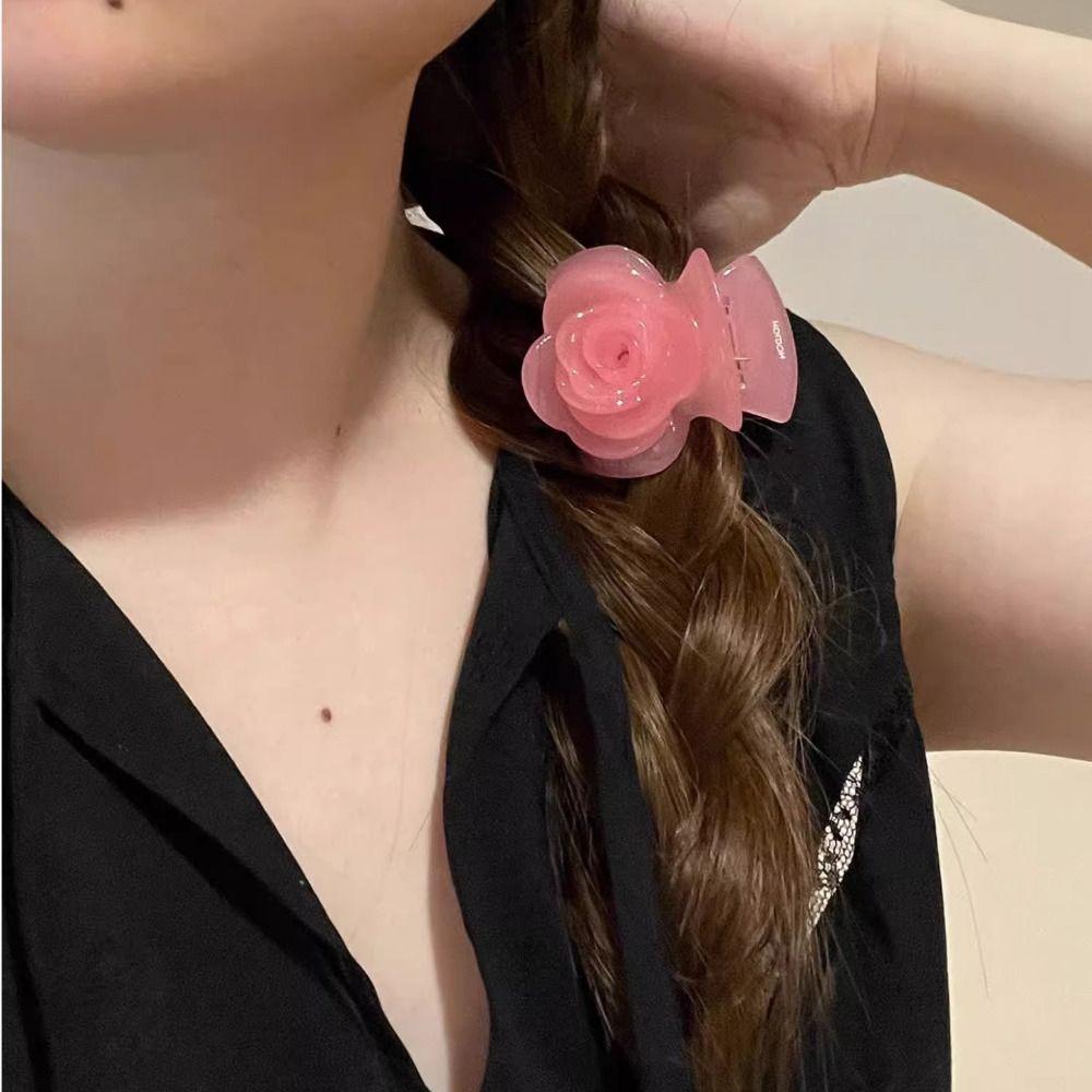 Candy Color Rose Hair Claw Acetic Acid Small Shark Clip Fashion Flower Hair Clip Female
