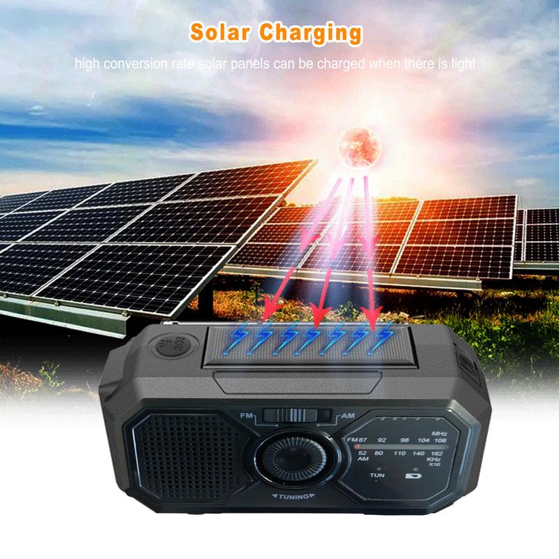 Portable Radio with Flashlights Durable Solar Powered Hand-Cranked Radio Wind Up Solar Radio for Outdoor Camping Survival