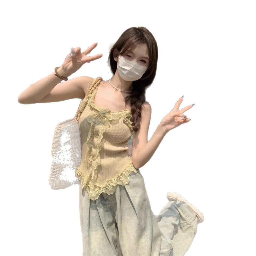 Multicolor Lace Patchwork Slim Knitted Tank Top - Spicy Girl Spring Style