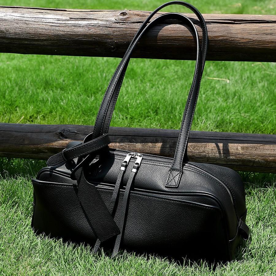 Winter First Layer Cowhide Bowling Armpit Bag Shoulder Bag Toast Bag Pillow Bag Large Capacity Commuter Leather Women'S Bag