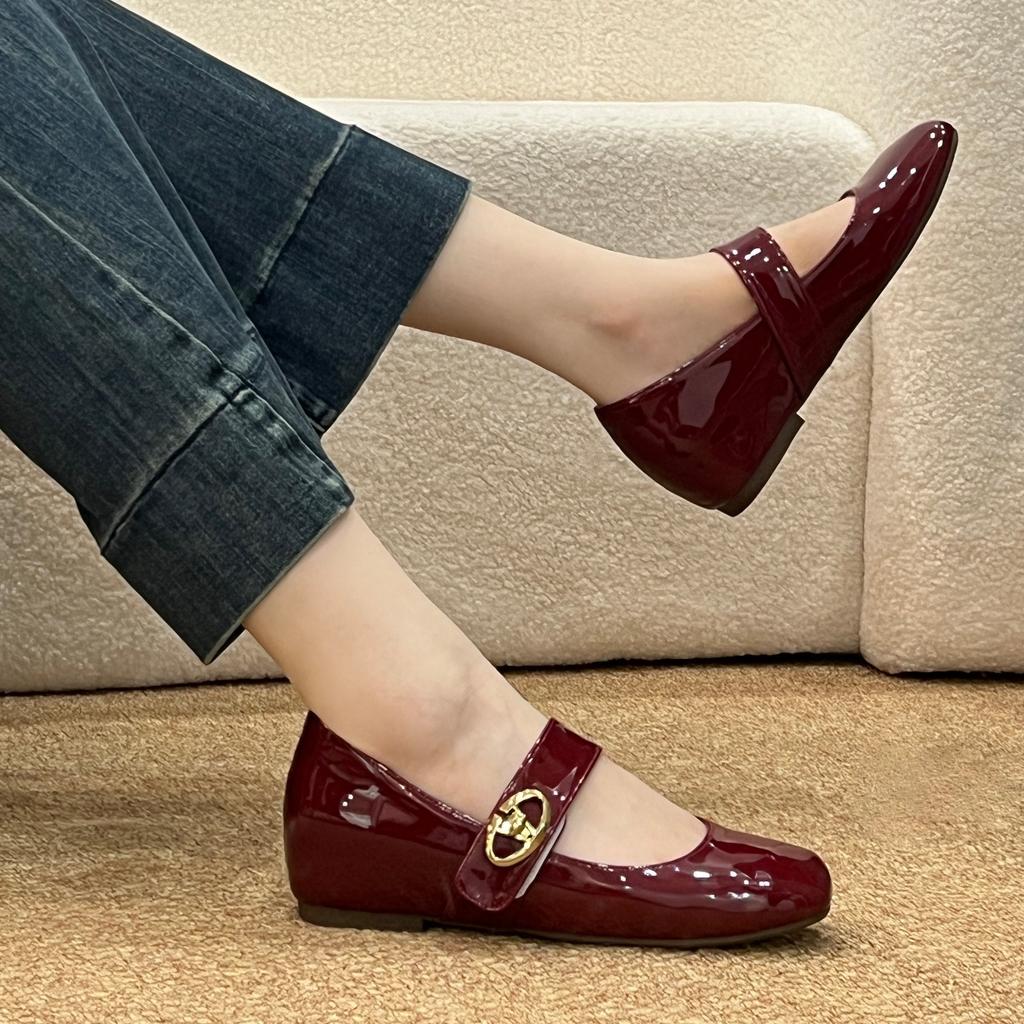Cowhide Version~ Small Inner Height Increase Retro Square Head with Genuine Leather Mary Jane Shoes Women's Shallow Mouth Single Shoes